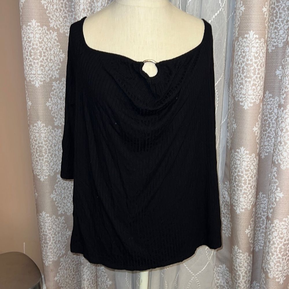 Fashion to Figure Black Ribbed Top with Silver Detail - Size 2